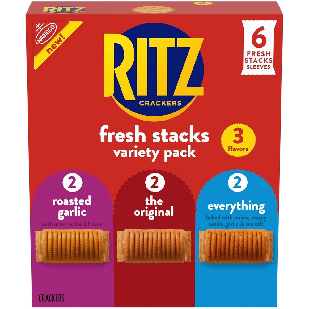 image:imageRITZ Fresh Stacks Savory Onion Crackers Travel Snacks 115 oz 8 Multi Snack PacksORIGINALGARLICEVERYTHING