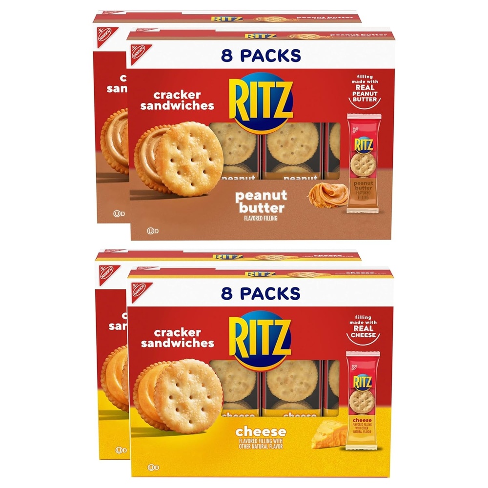 image:imageRITZ Peanut Butter and Cheese Sandwich Crackers Variety Pack Lunch Snacks 32 Snack Packs 6 Crackers Per Pack4368 Ounce Pack of 1