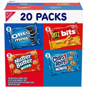 Nabisco Snacks Variety Pack, OREO Minis, Nutter Butter Bites, CHIPS AHOY! Minis Cookies, and RITZ Bits Cheese Sandwich Crackers, 20 Snack Packs(1 Ounce (Pack of 20))
