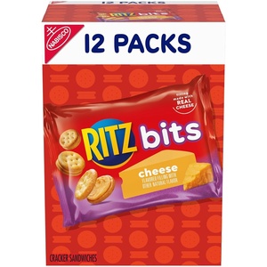 RITZ Bits Cheese Sandwich Crackers, Snacks for Kids and Adults, Bulk Lunch Snacks, 60 – 1.5 oz Packs(Cheese)