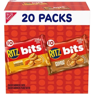 RITZ Bits Peanut Butter and RITZ Bits Cheese Sandwich Crackers Variety Pack, Lunch Snacks for Kids and Adults, 20 Snack Packs(20 Count (Pack of 4))