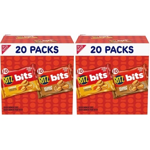 RITZ Bits Peanut Butter and RITZ Bits Cheese Sandwich Crackers Variety Pack, Lunch Snacks for Kids and Adults, 20 Snack Packs(20 Count (Pack of 8))