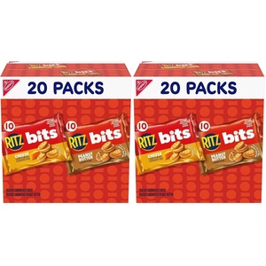 RITZ Bits Peanut Butter and RITZ Bits Cheese Sandwich Crackers Variety Pack, Lunch Snacks for Kids and Adults, 20 Snack Packs(20 Ounce (Pack of 2))