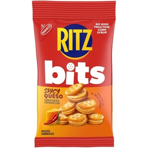 RITZ Bits Spicy Queso Cheese Sandwich Crackers, Snacks for Kids and Adults, Lunch Snacks, 3 oz