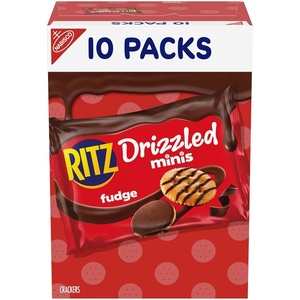 RITZ Drizzled Minis Fudge Crackers, Lunch Snacks for Kids and Adults, 10 Snack Packs(9 Ounce (Pack of 1))