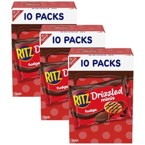 RITZ Drizzled Minis Fudge Crackers, Lunch Snacks for Kids and Adults, 10 Snack Packs(9 Ounce (Pack of 3))