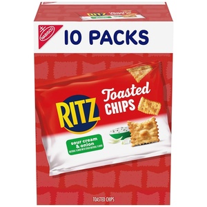 RITZ Toasted Chips Sour Cream and Onion Crackers, Lunch Snacks, 10-1.0 oz Snack Packs