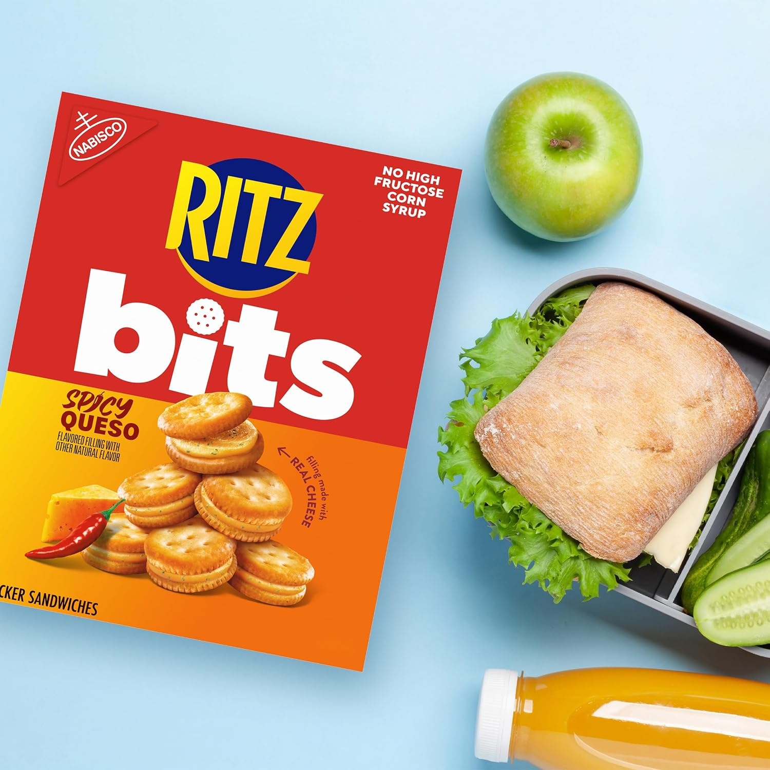 image:imageRITZ Bits Spicy Queso Cheese Sandwich Crackers Snacks for Kids and Adults Lunch Snacks 88 oz
