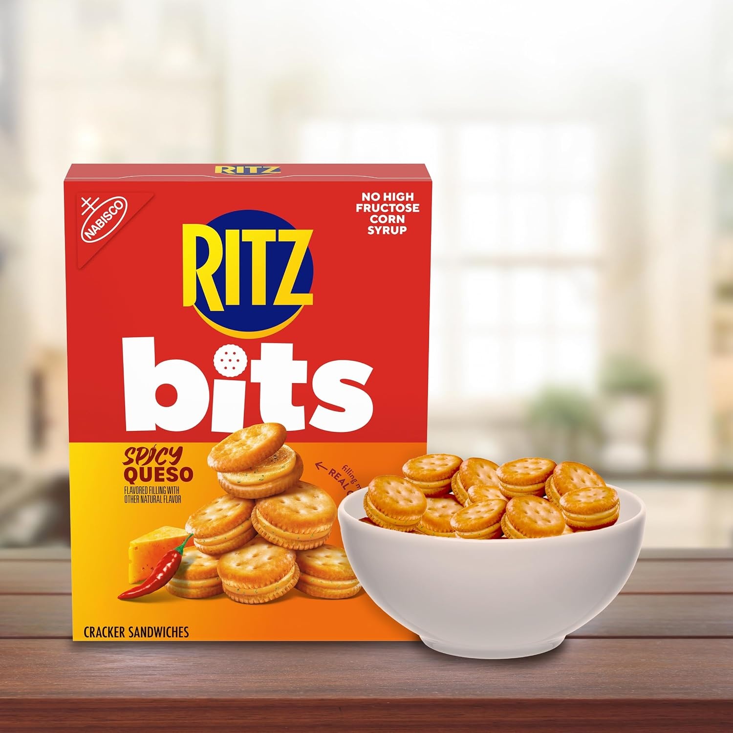 image:imageRITZ Bits Spicy Queso Cheese Sandwich Crackers Snacks for Kids and Adults Lunch Snacks 88 oz