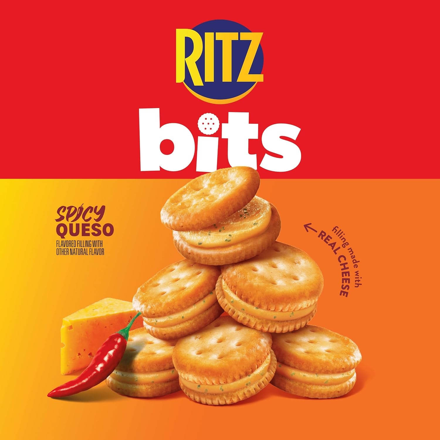 image:imageRITZ Bits Spicy Queso Cheese Sandwich Crackers Snacks for Kids and Adults Lunch Snacks 88 oz