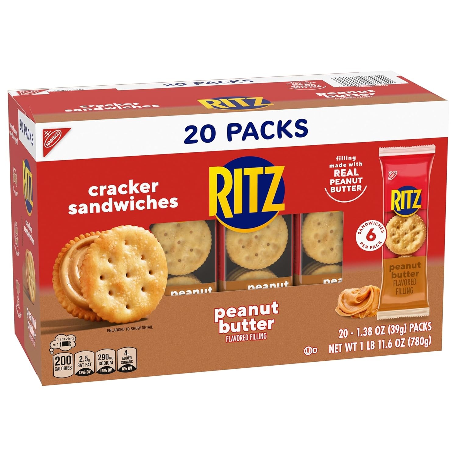 image:imageRITZ Peanut Butter Sandwich Crackers 4g Protein 20 Snack PacksPeanut Butter