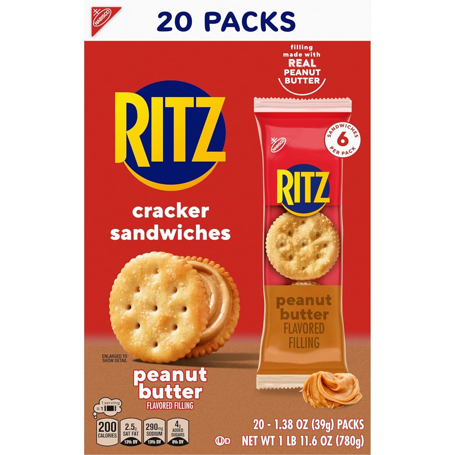 image:imageRITZ Peanut Butter Sandwich Crackers 4g Protein 20 Snack PacksPeanut Butter