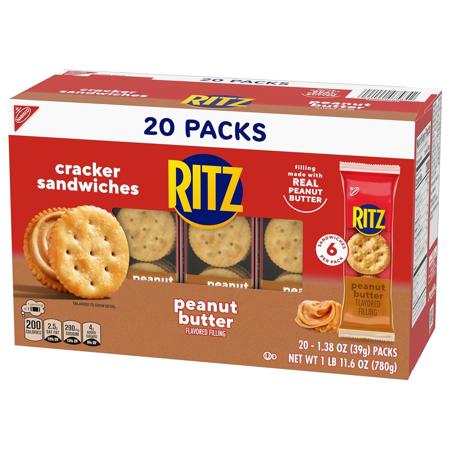 image:imageRITZ Peanut Butter Sandwich Crackers 4g Protein 20 Snack PacksPeanut Butter