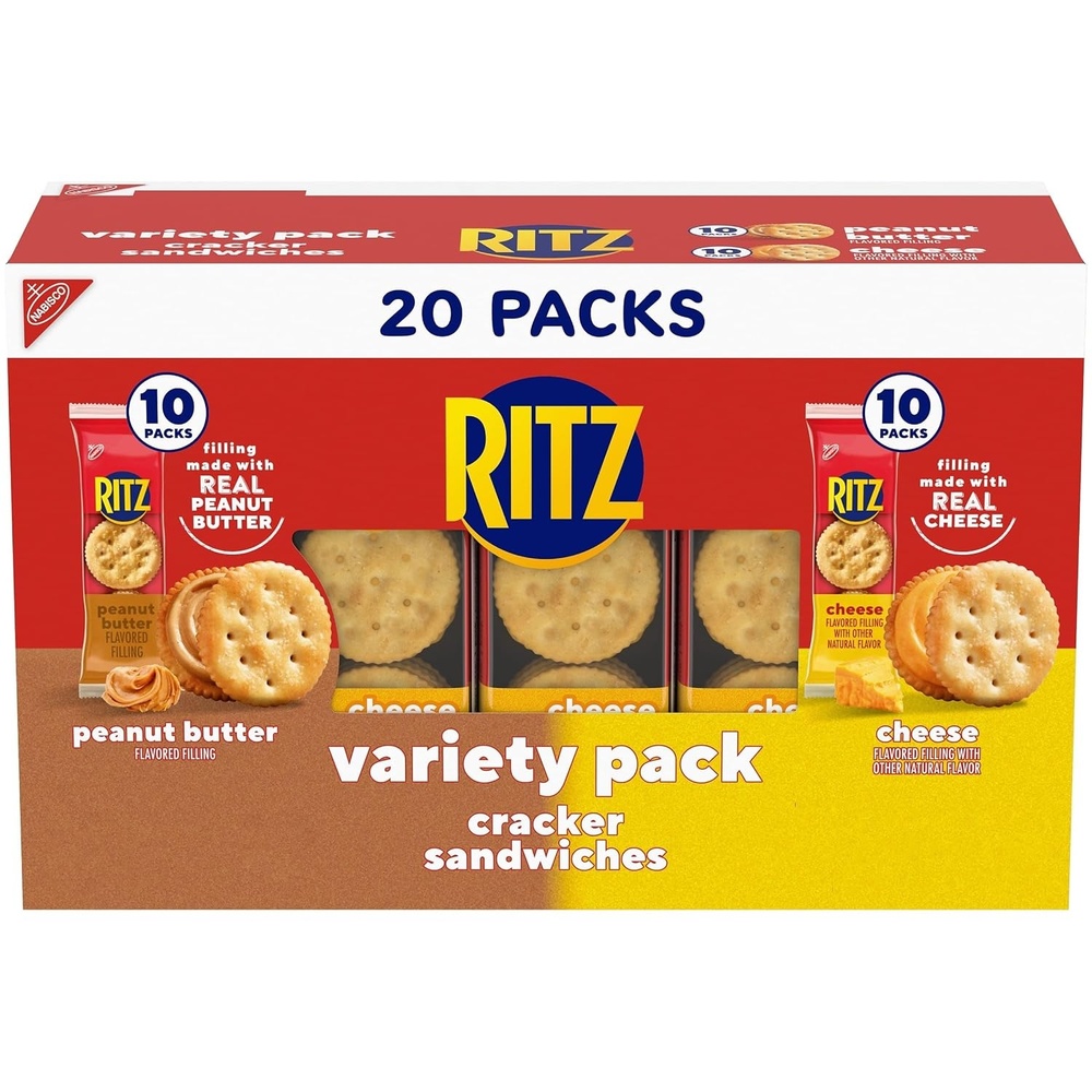 image:imageRITZ Peanut Butter Sandwich Crackers 4g Protein 20 Snack PacksCheese and Peanut Butter
