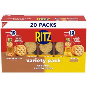RITZ Peanut Butter Sandwich Crackers, 4g Protein, 20 Snack Packs(Cheese and Peanut Butter)