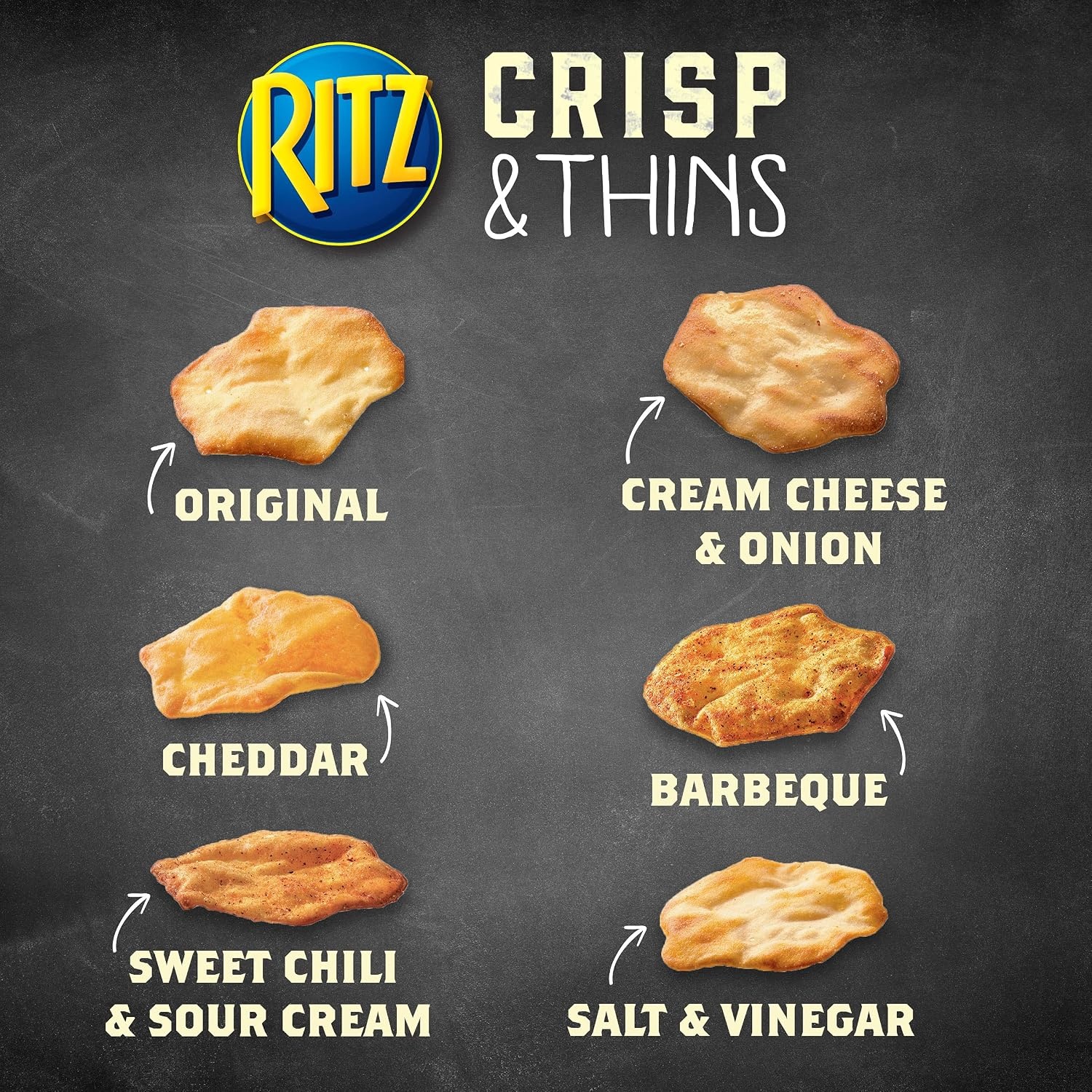 image:imageRITZ Crisp and Thins Original with Creamy Onion and Sea Salt Chips Party Snacks 71 ozSalt and Vinegar
