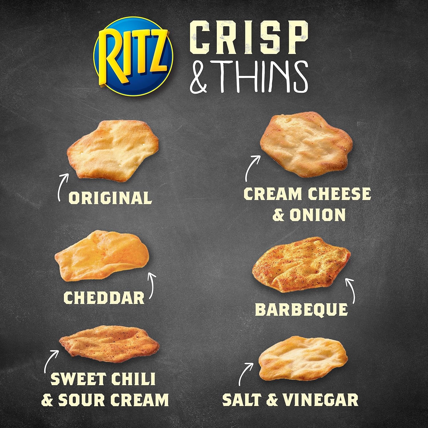 image:imageRITZ Crisp and Thins Original with Creamy Onion and Sea Salt Chips Party Snacks 71 ozSalt and Vinegar