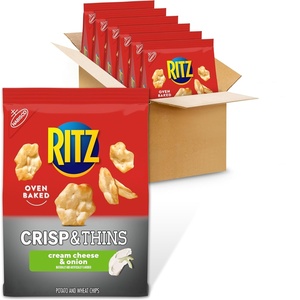 RITZ Crisp and Thins Original with Creamy Onion and Sea Salt Chips, Party Snacks, 7.1 oz(Cream Cheese and Onion)